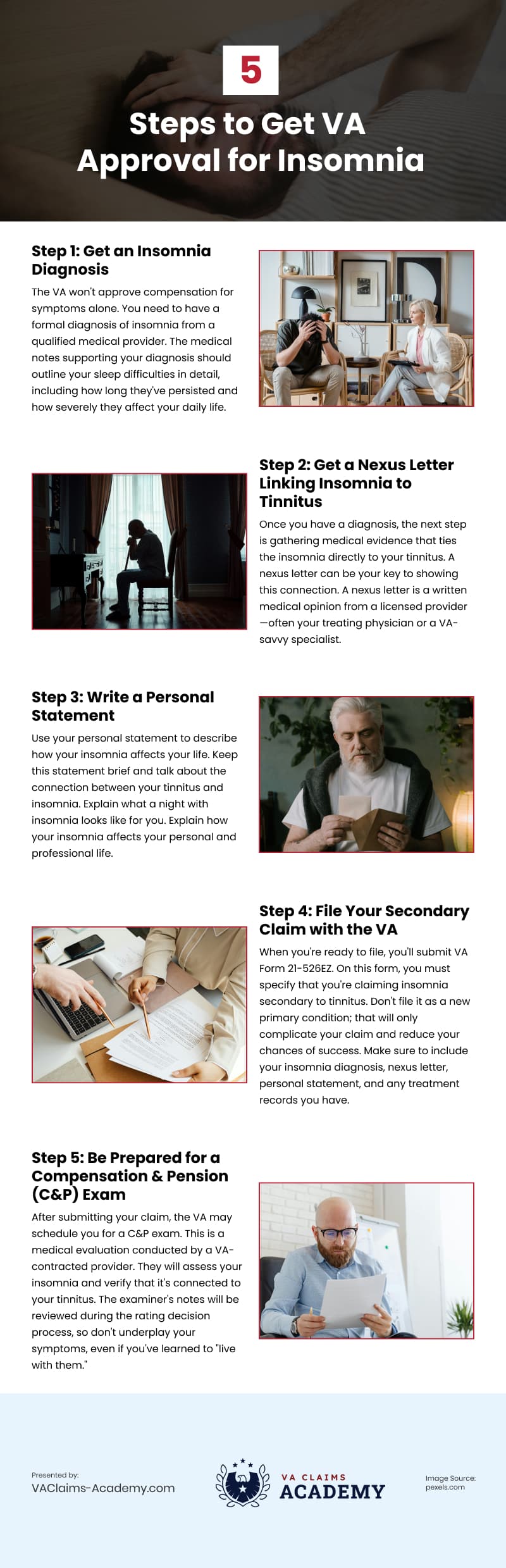 5 Steps to Get VA Approval for Insomnia Infographic