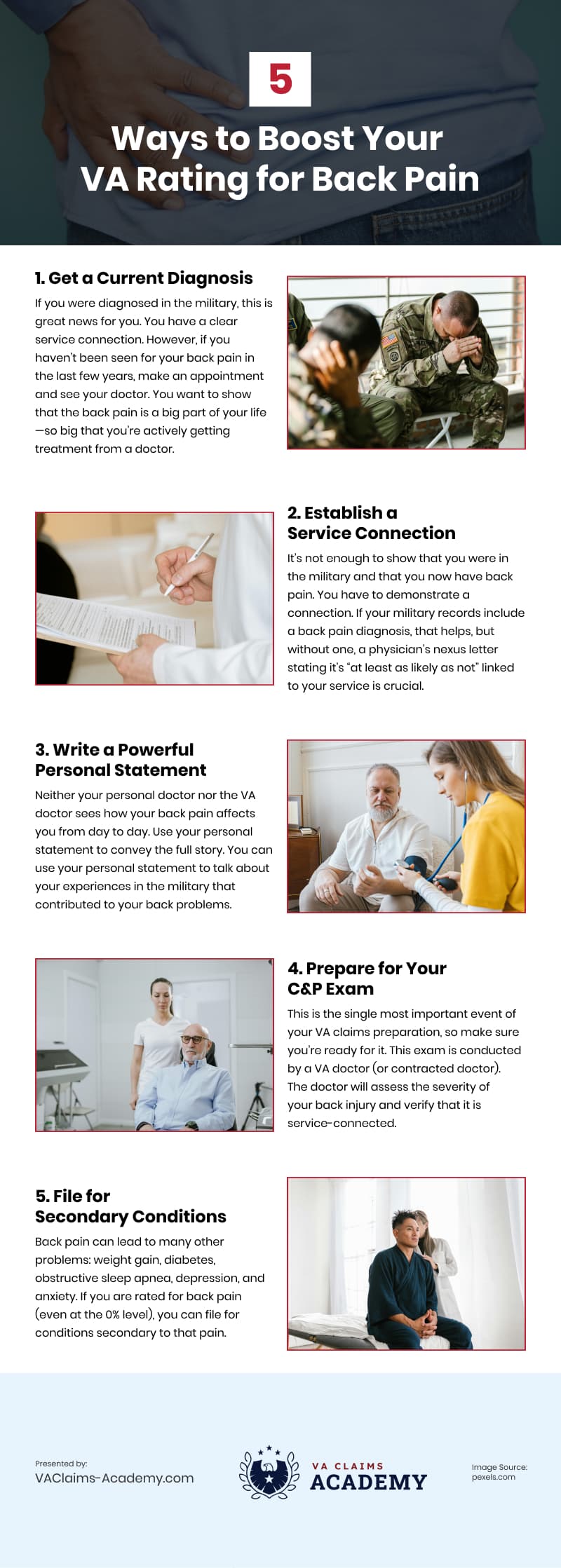 5 Ways to Boost Your VA Rating for Back Pain Infographic