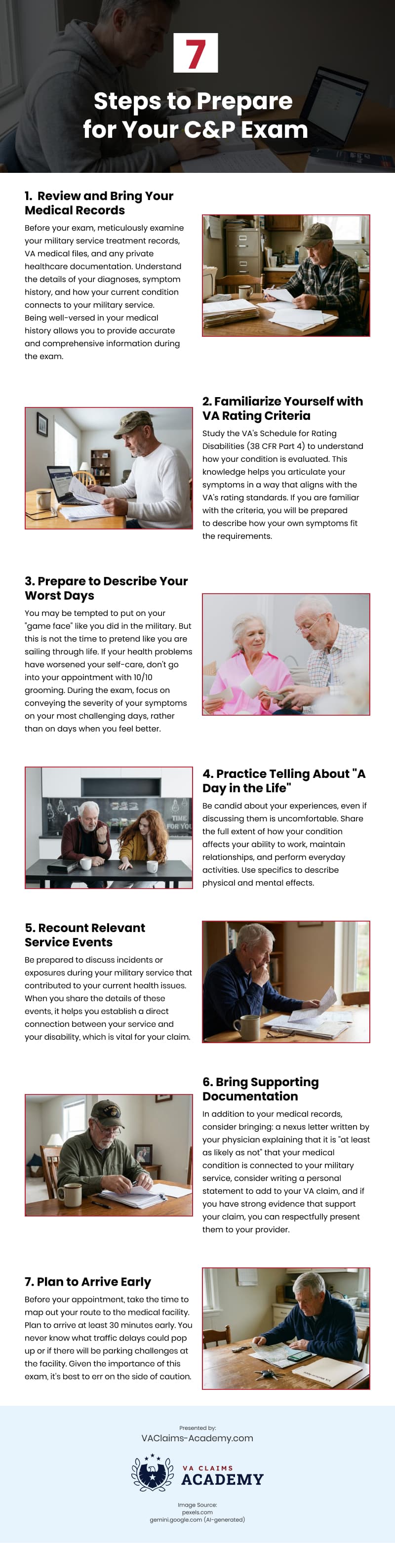 7 Steps to Prepare for Your C&P Exam Infographic