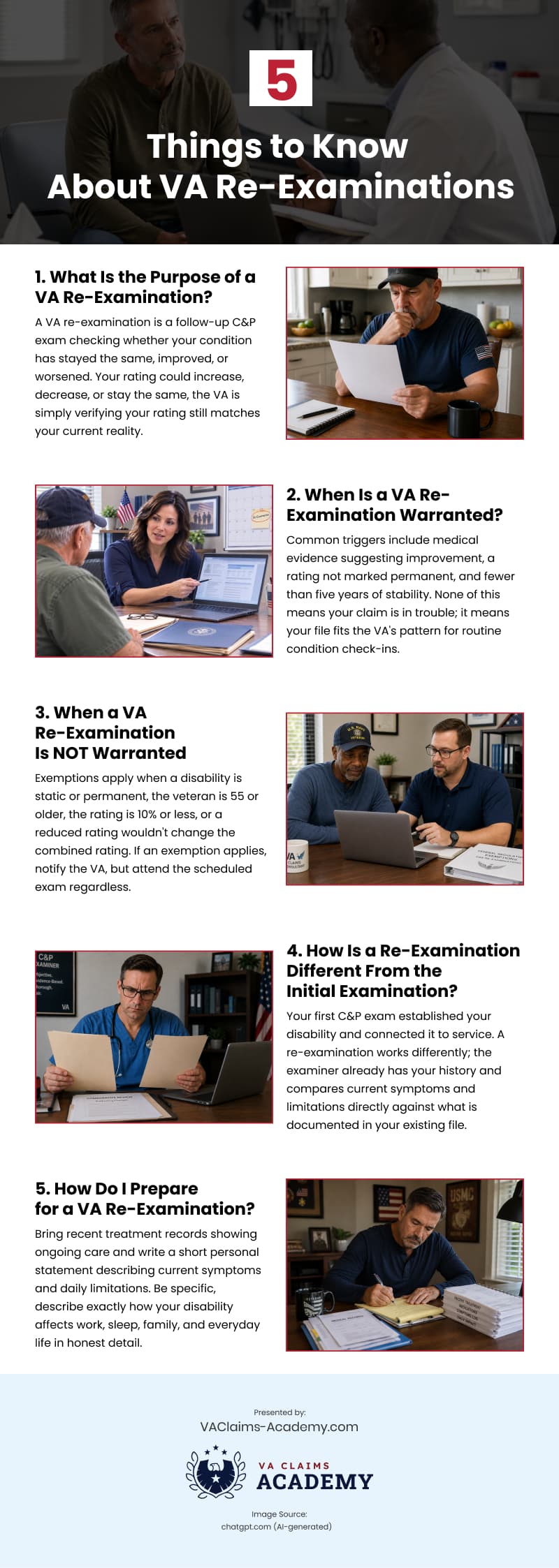 5 Things to Know About VA Re-Examinations Infographic 5 Things to Know About VA Re-Examinations Infographic